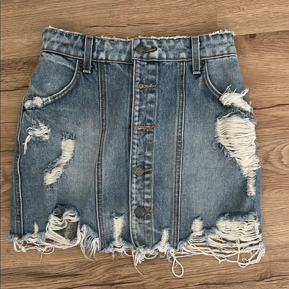 Distressed Denim Skirt